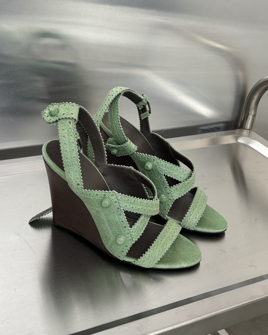 Balenciaga Green Leather Wedges EU 38.5