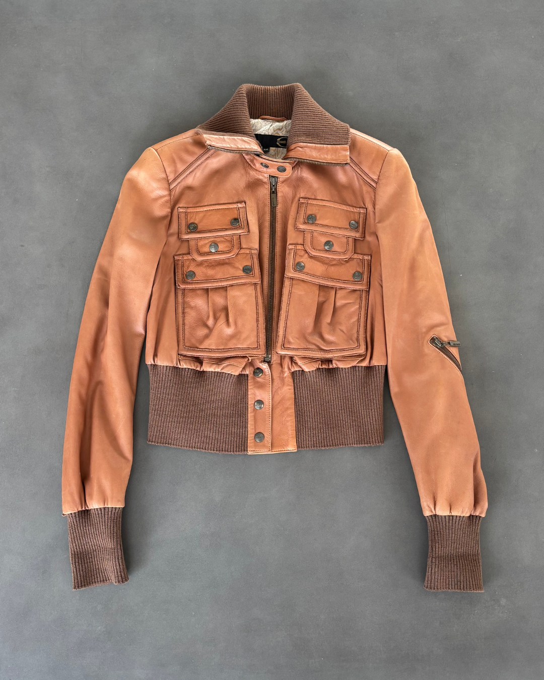 Just Cavalli Brown Leather Bomber Jacket