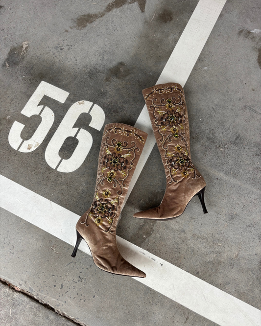 Vintage Velvet Beaded Boots