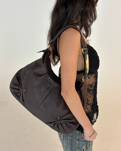 Brown Leather Horn Bag