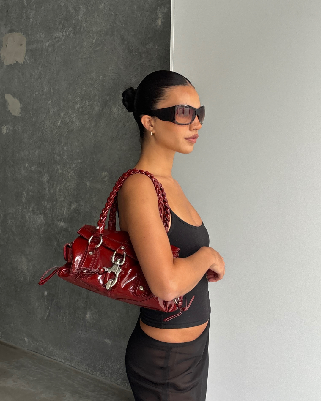 Red Patent Francesco Biasia Lock Bag