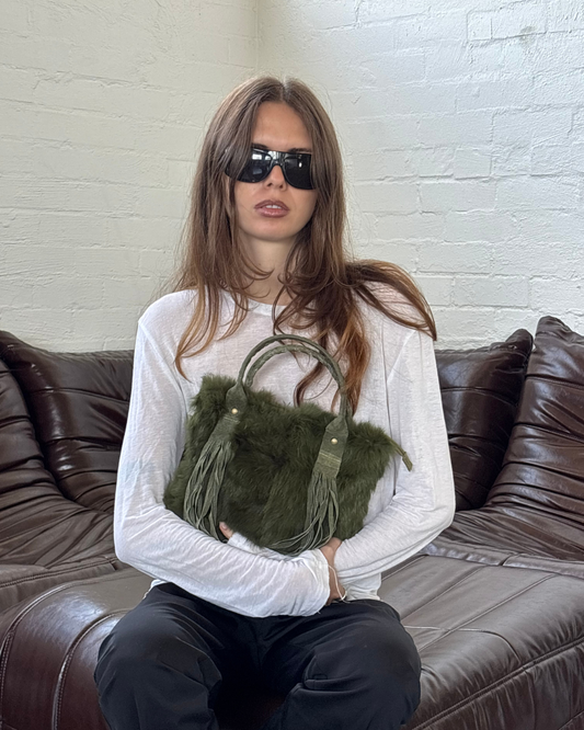 Green Fur Tassel Bag