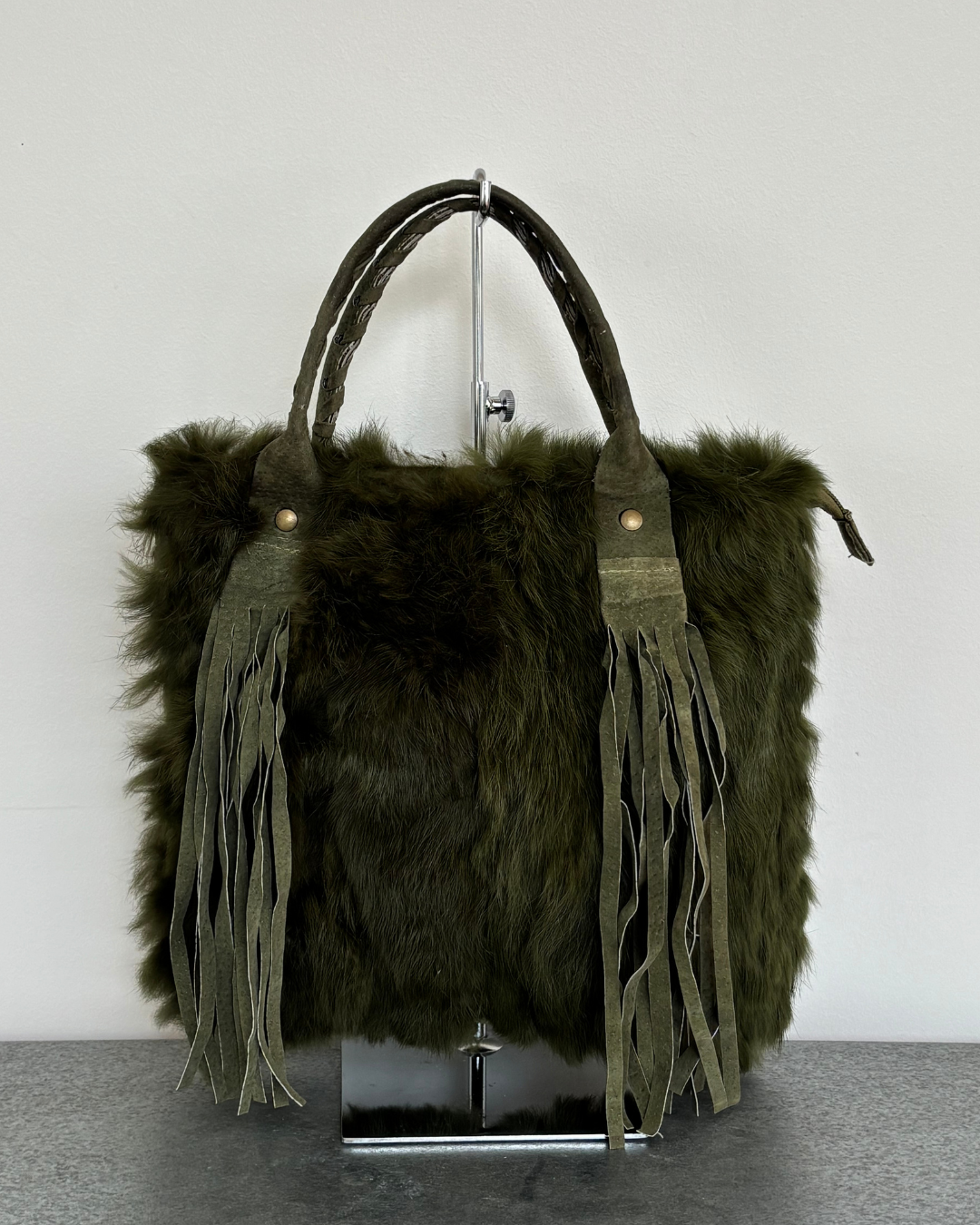 Green Fur Tassel Bag