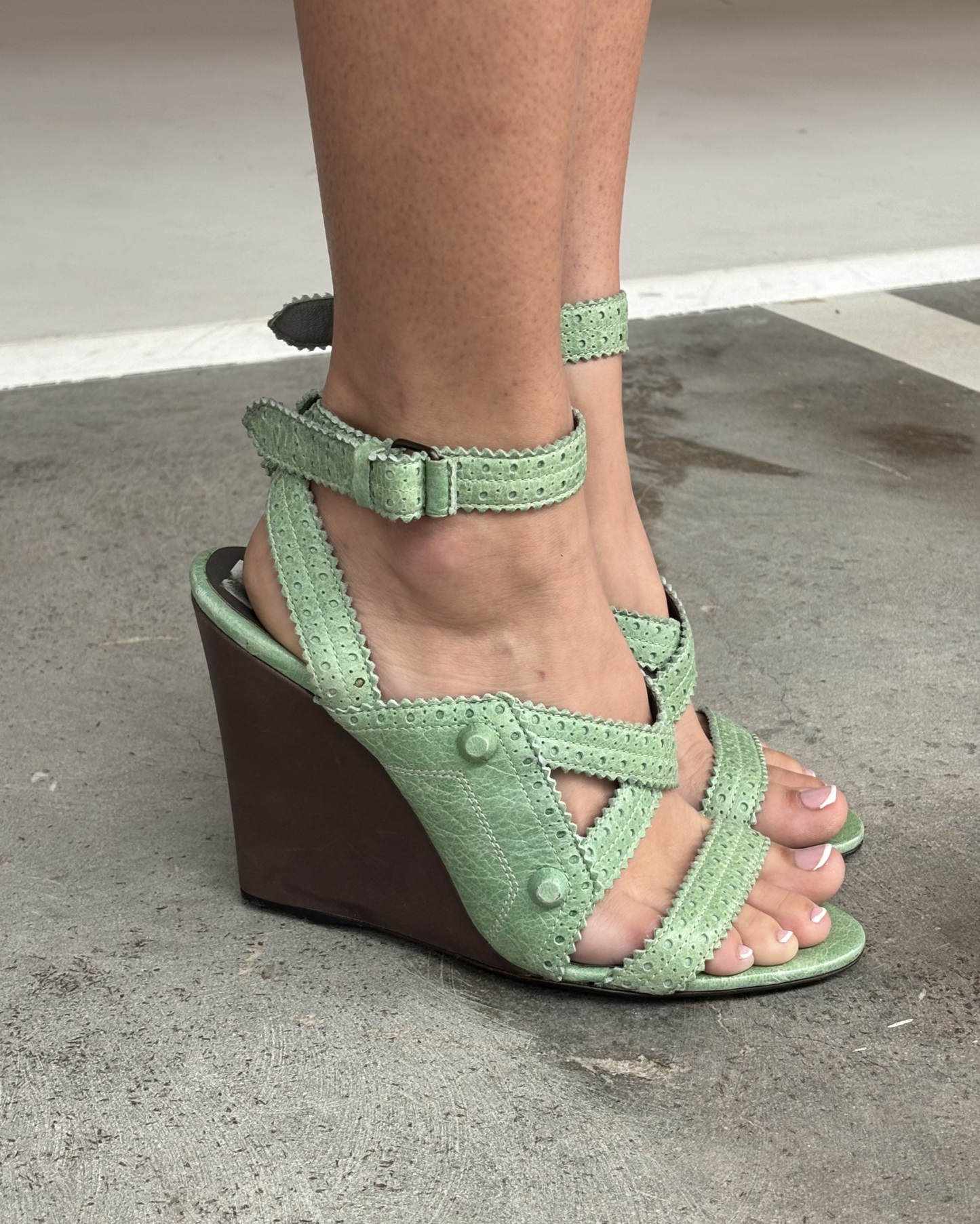 Balenciaga Green Leather Wedges EU 38.5