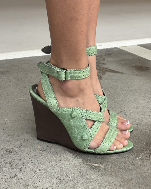 Balenciaga Green Leather Wedges EU 38.5