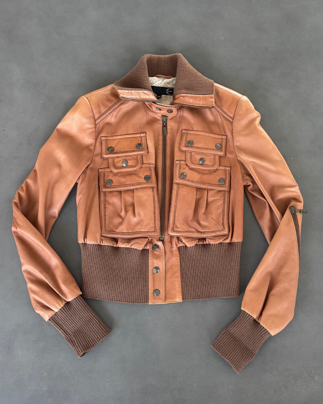 Just Cavalli Brown Leather Bomber Jacket