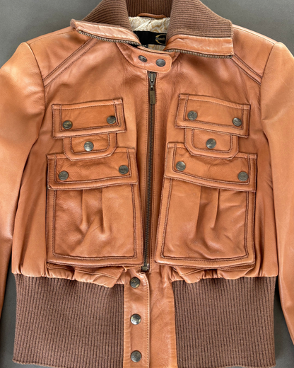 Just Cavalli Brown Leather Bomber Jacket