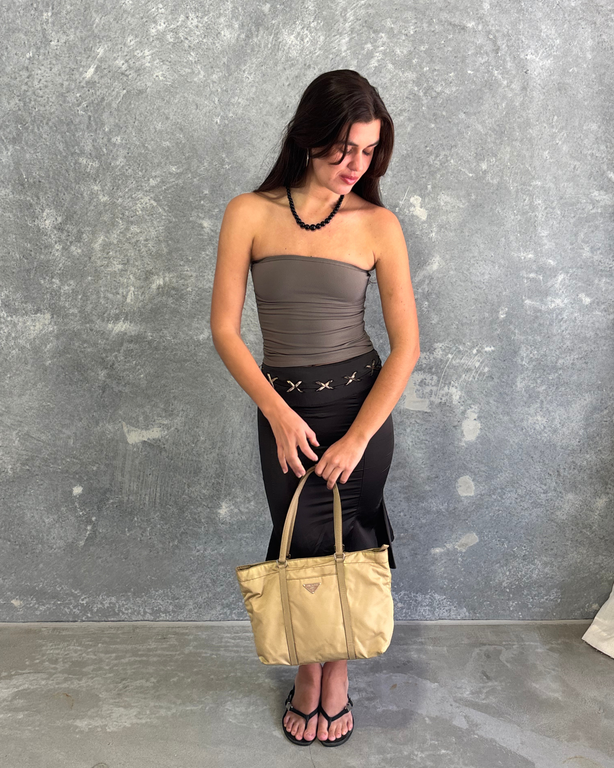 Prada Tan Nylon Tote Bag