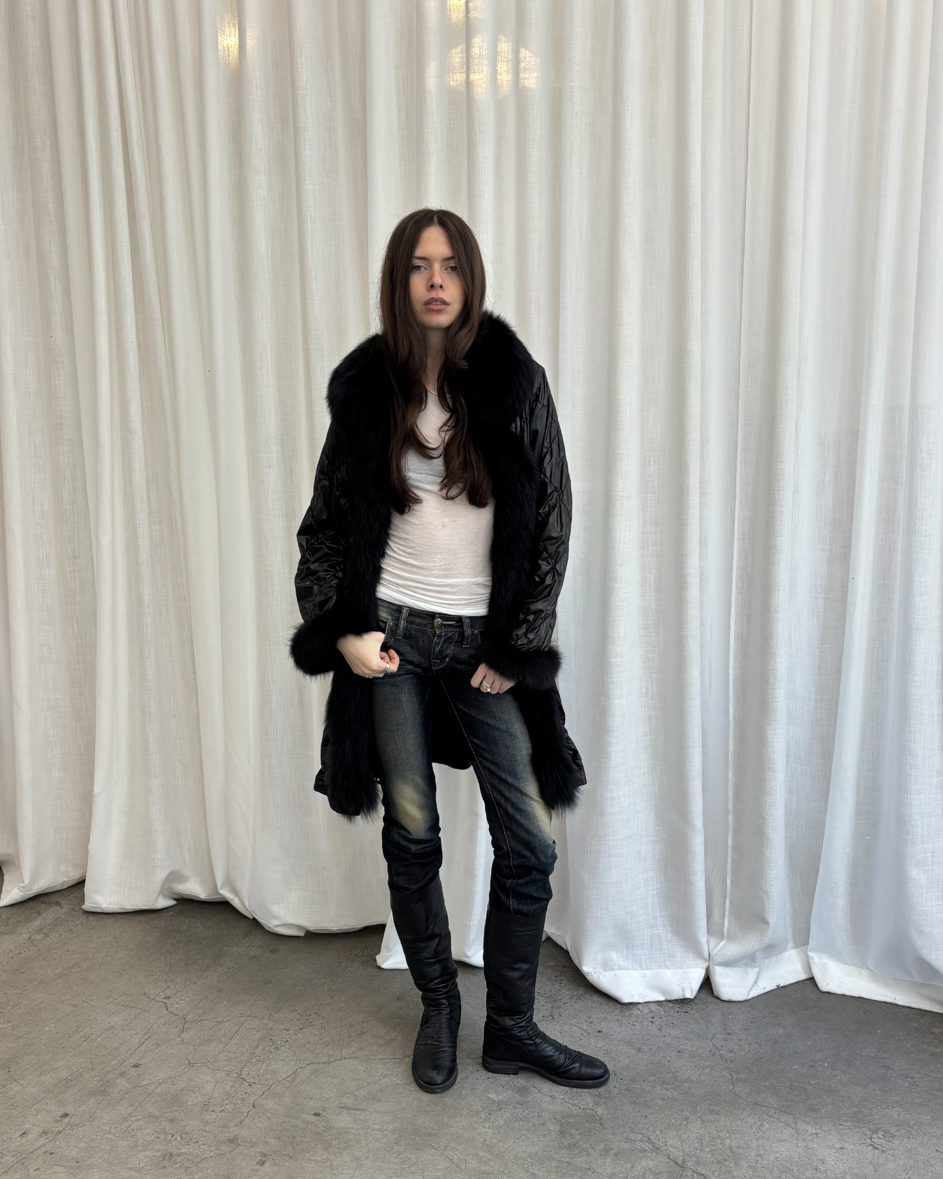 Vintage Nylon & Real Fur Coat