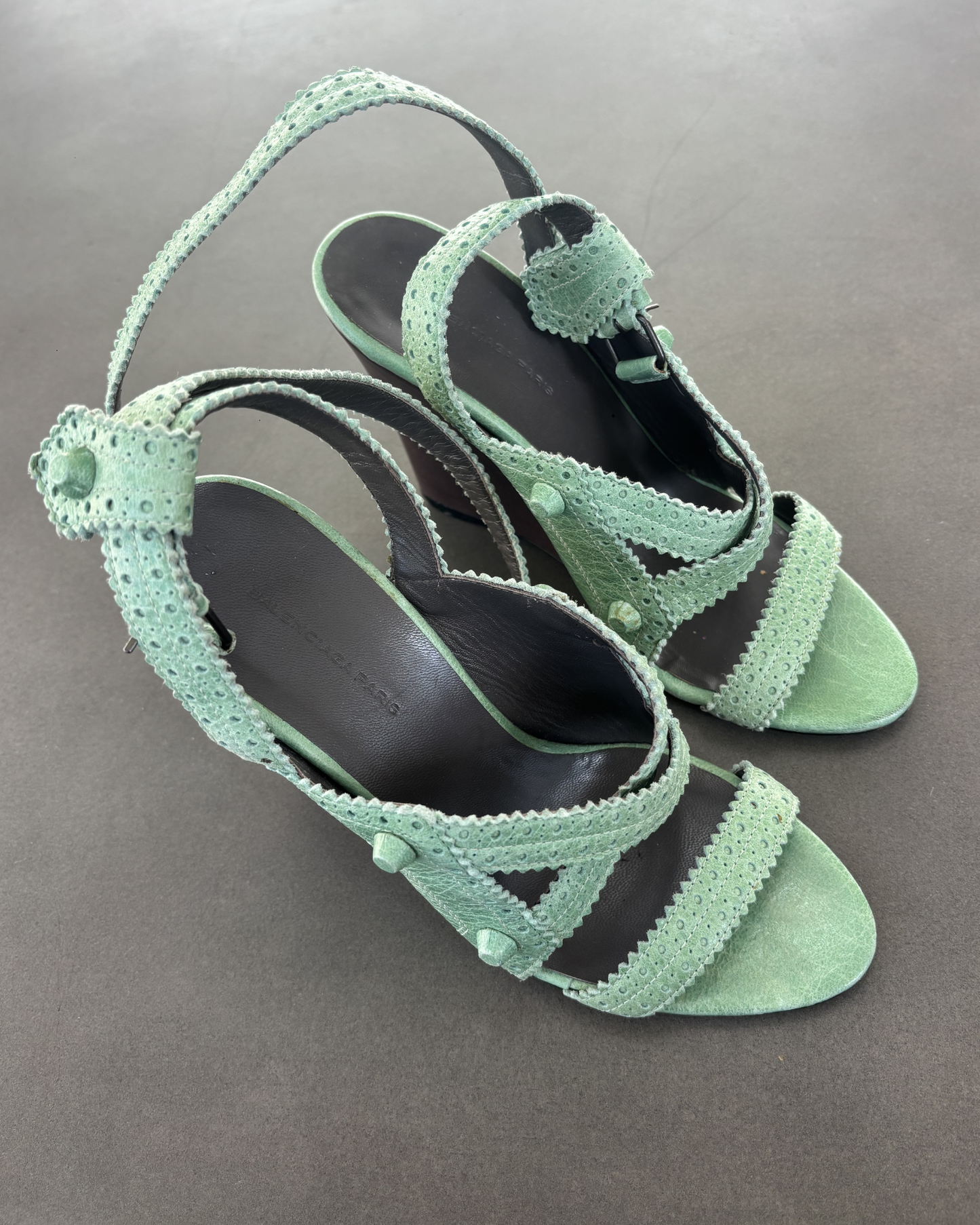 Balenciaga Green Leather Wedges EU 38.5