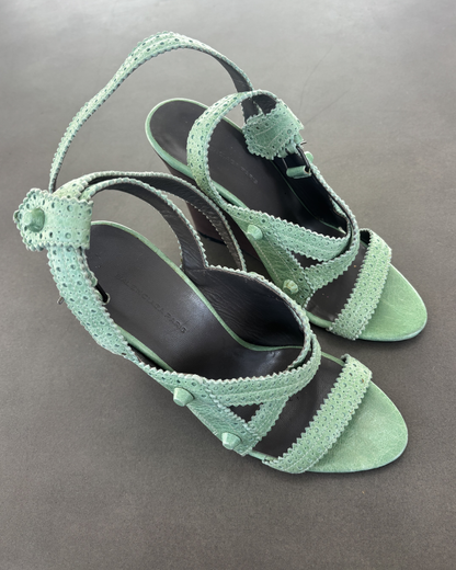 Balenciaga Green Leather Wedges EU 38.5