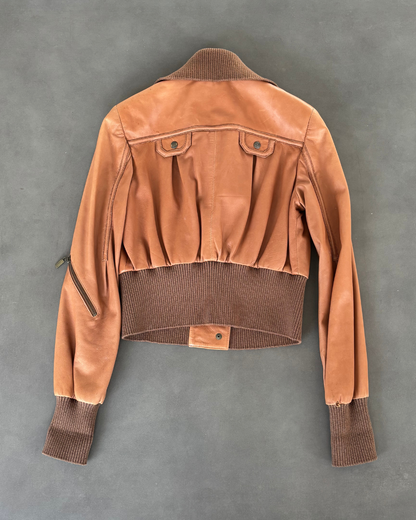 Just Cavalli Brown Leather Bomber Jacket