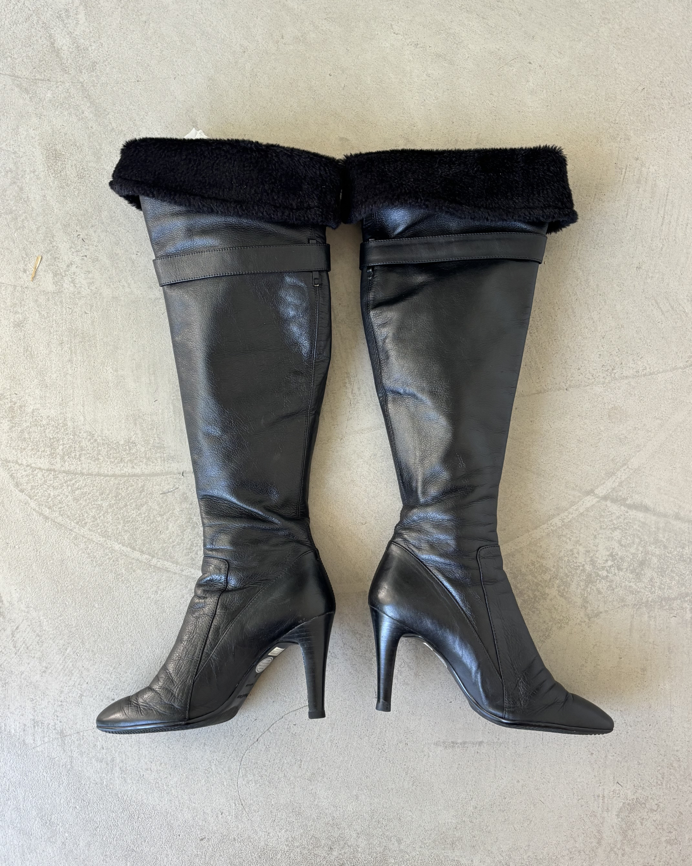 Black Leather Zip Up Fold Over Boots