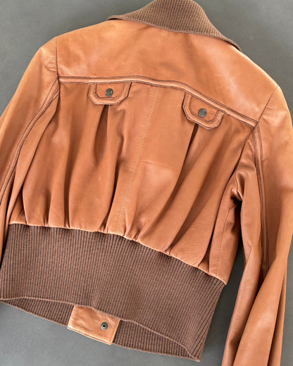 Just Cavalli Brown Leather Bomber Jacket