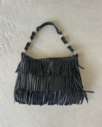 Black Leather Fringe Handbag