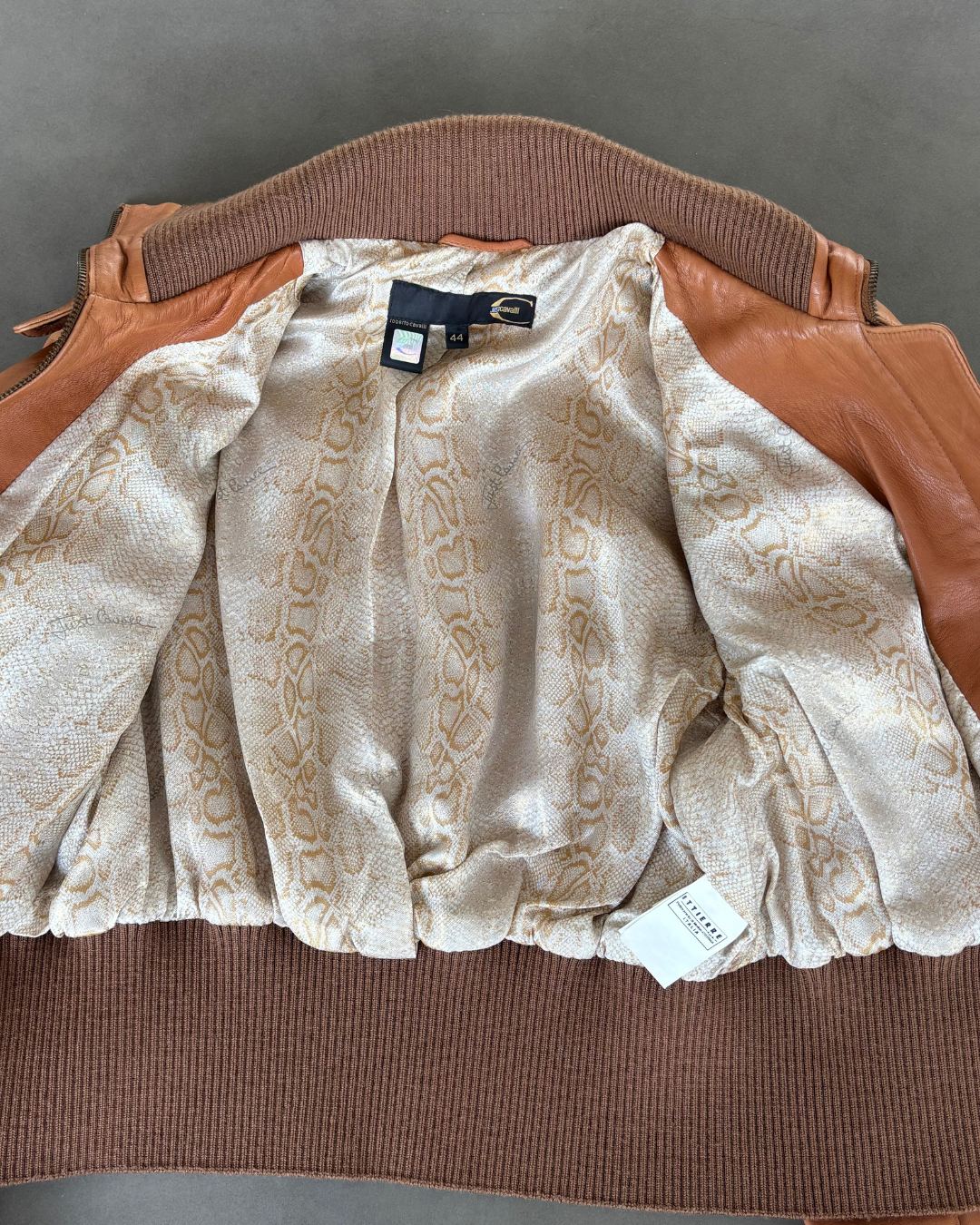 Just Cavalli Brown Leather Bomber Jacket