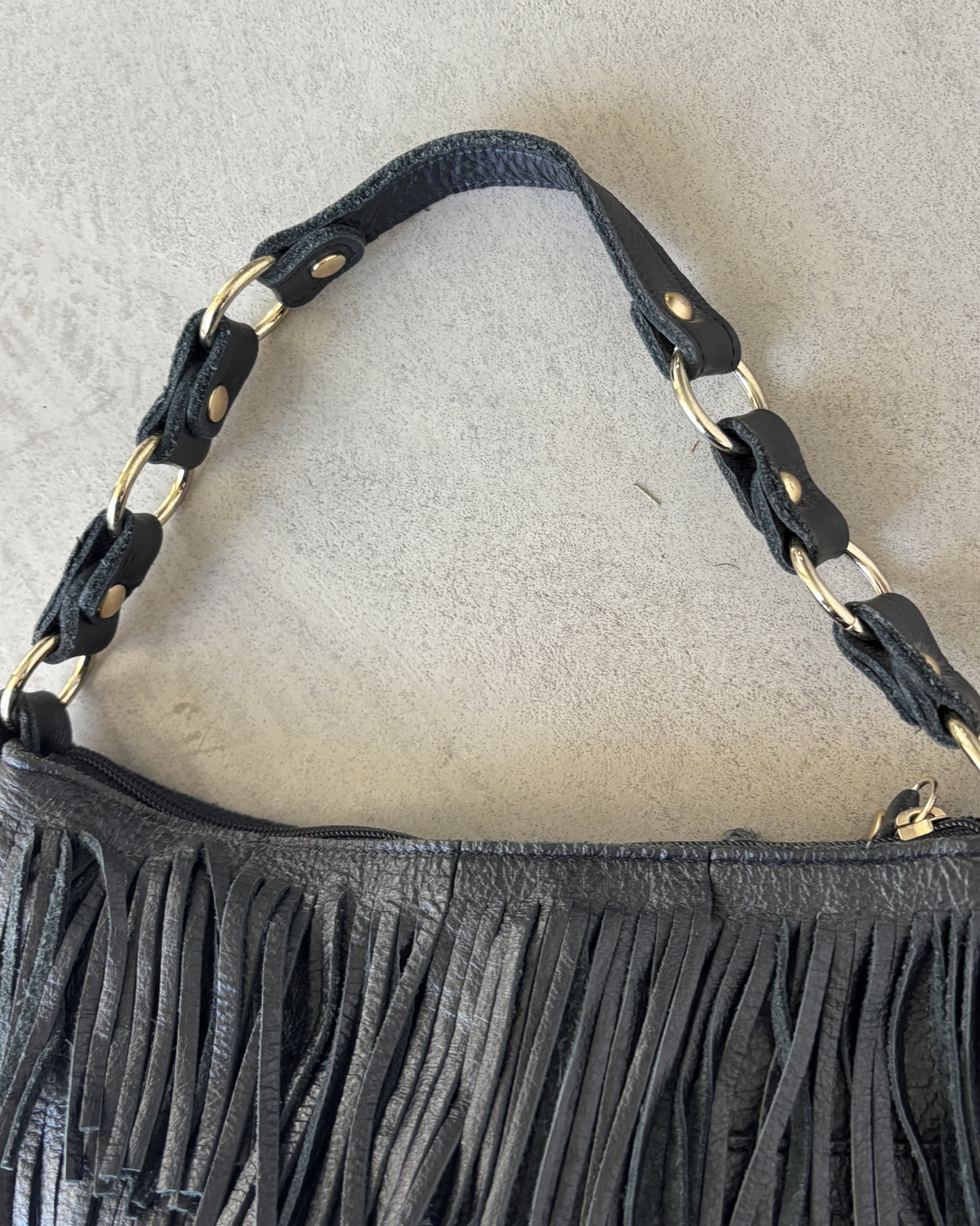 Black Leather Fringe Handbag