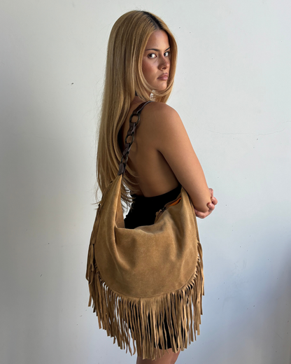 Brown Suede Fringe Bag