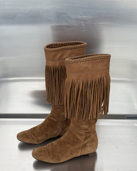 Sergio Rossi Suede Fringe Boots
