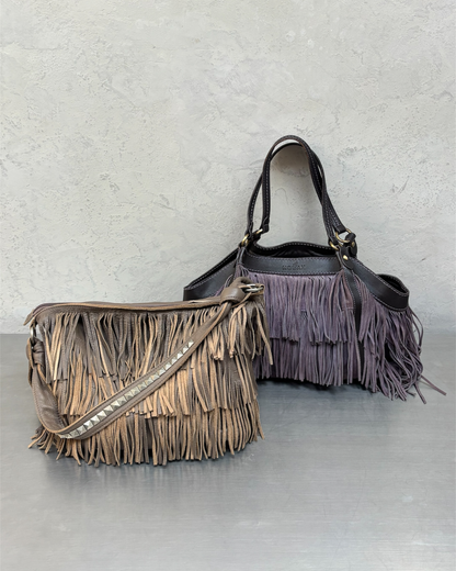 Brown Fringe Bag With Studs