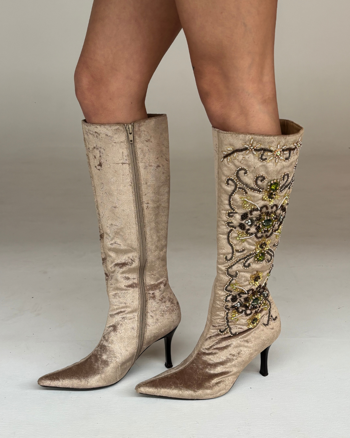 Vintage Velvet Beaded Boots
