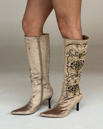 Vintage Velvet Beaded Boots