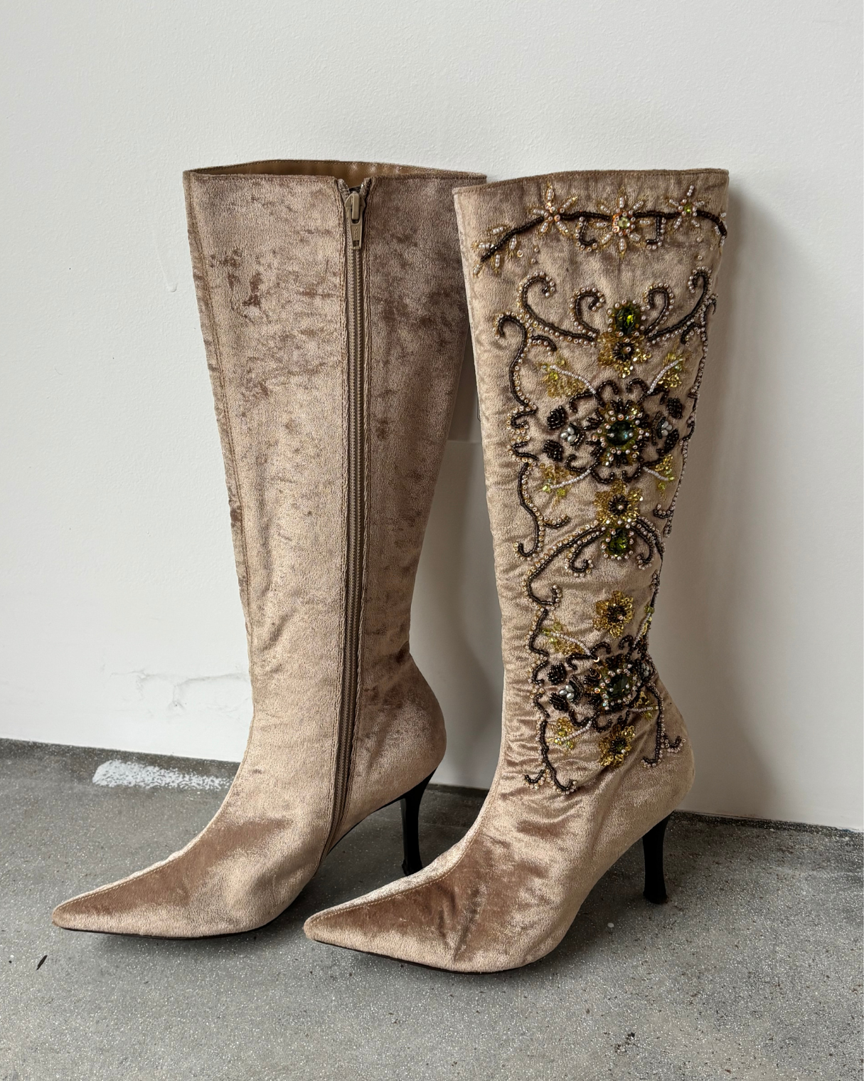 Vintage Velvet Beaded Boots
