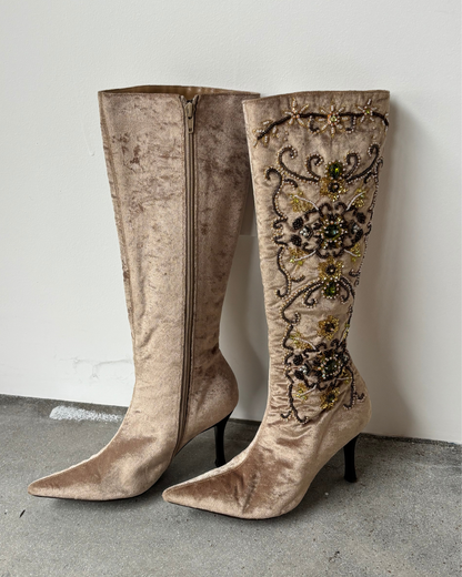 Vintage Velvet Beaded Boots