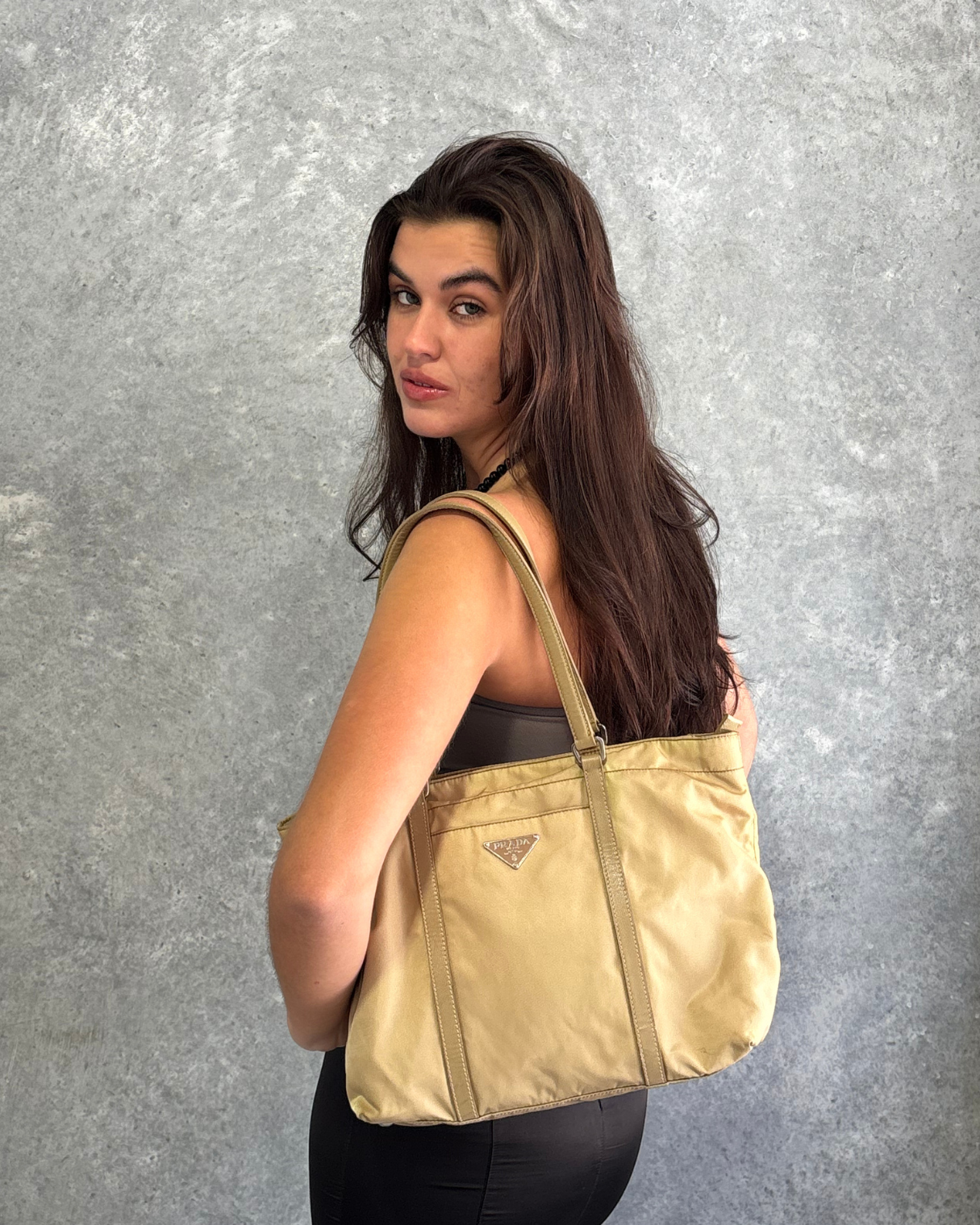 Prada Tan Nylon Tote Bag
