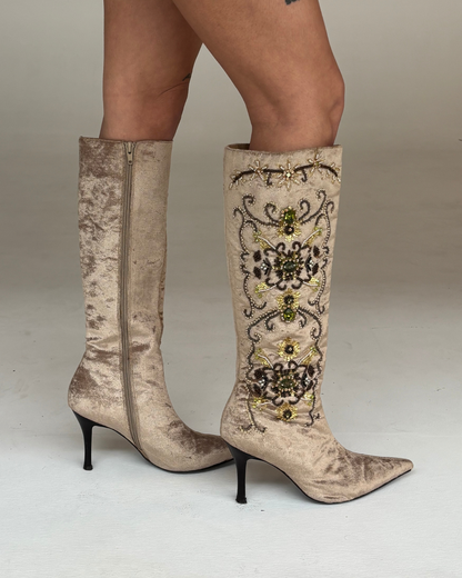 Vintage Velvet Beaded Boots