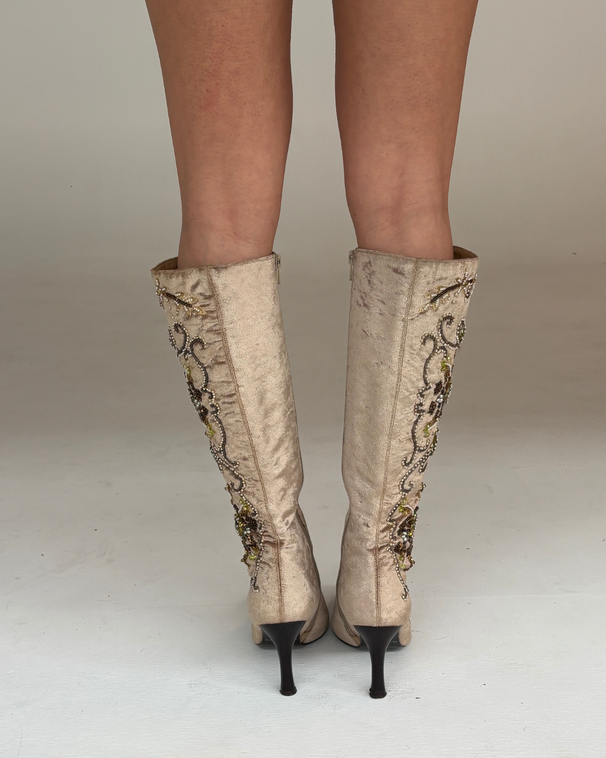 Vintage Velvet Beaded Boots