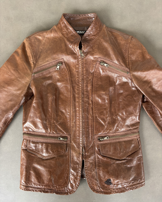 DKNY Brown Leather Biker Jacket