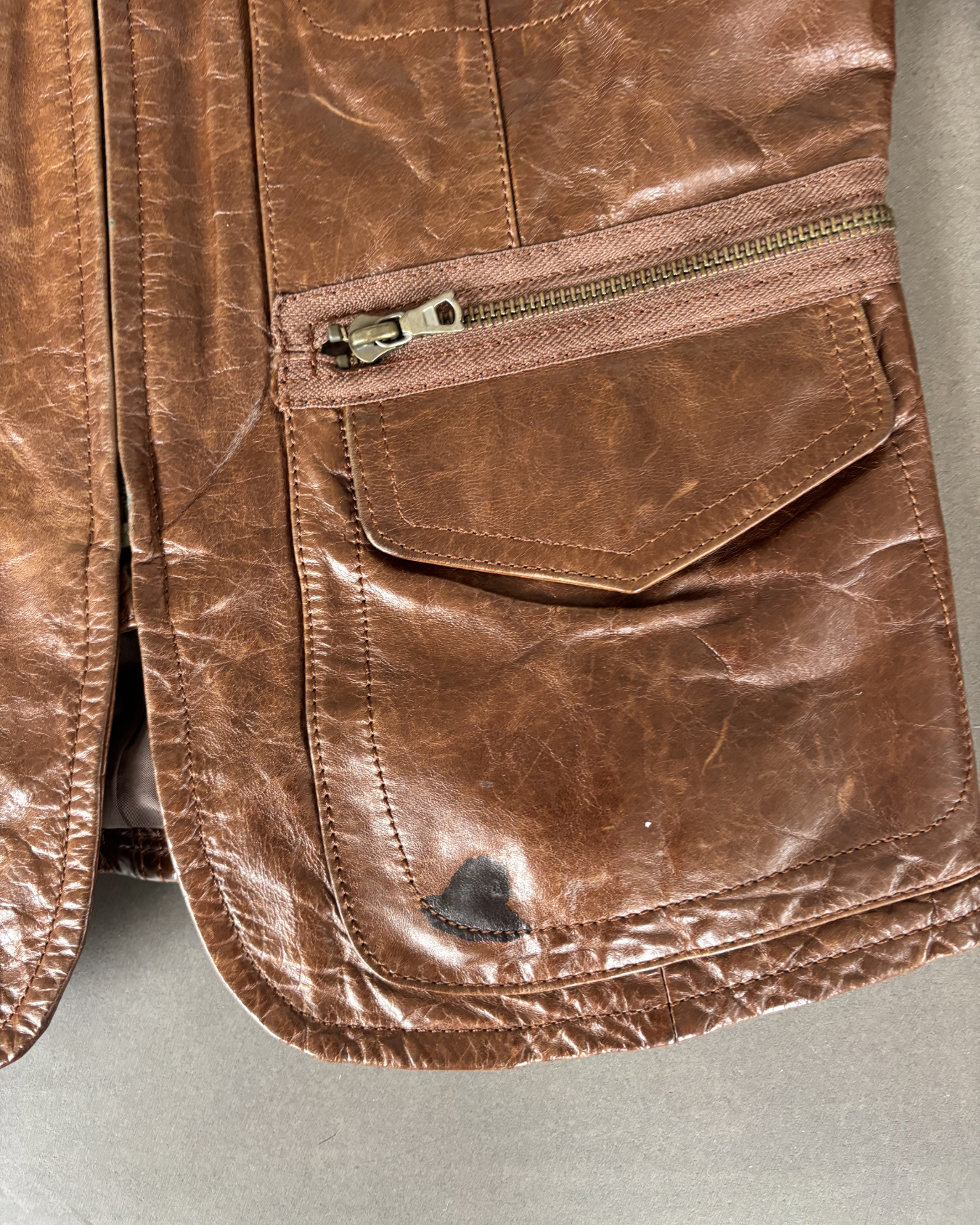 DKNY Brown Leather Biker Jacket