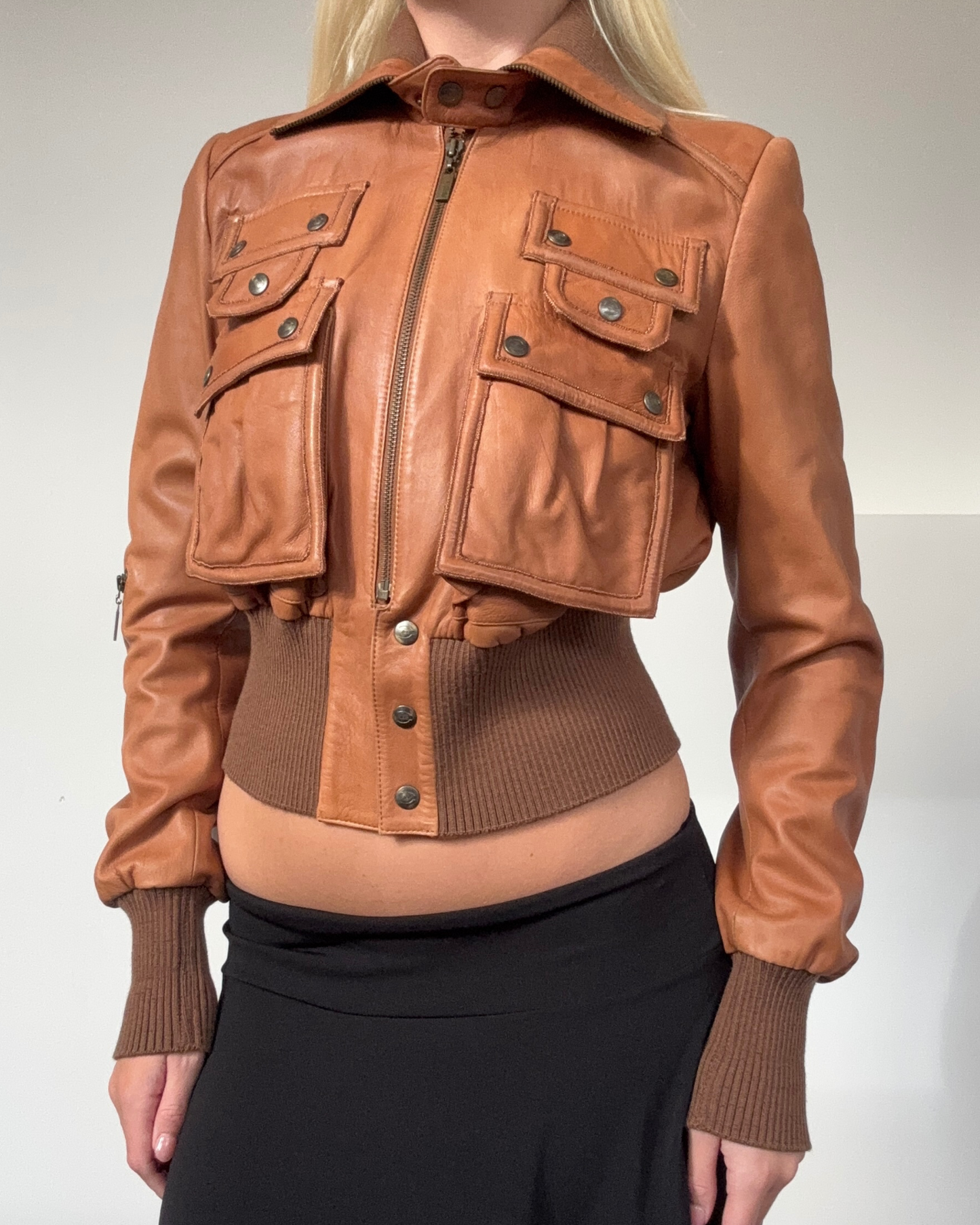 Just Cavalli Brown Leather Bomber Jacket