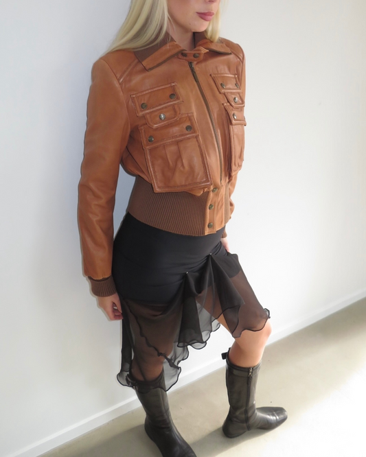 Just Cavalli Brown Leather Bomber Jacket