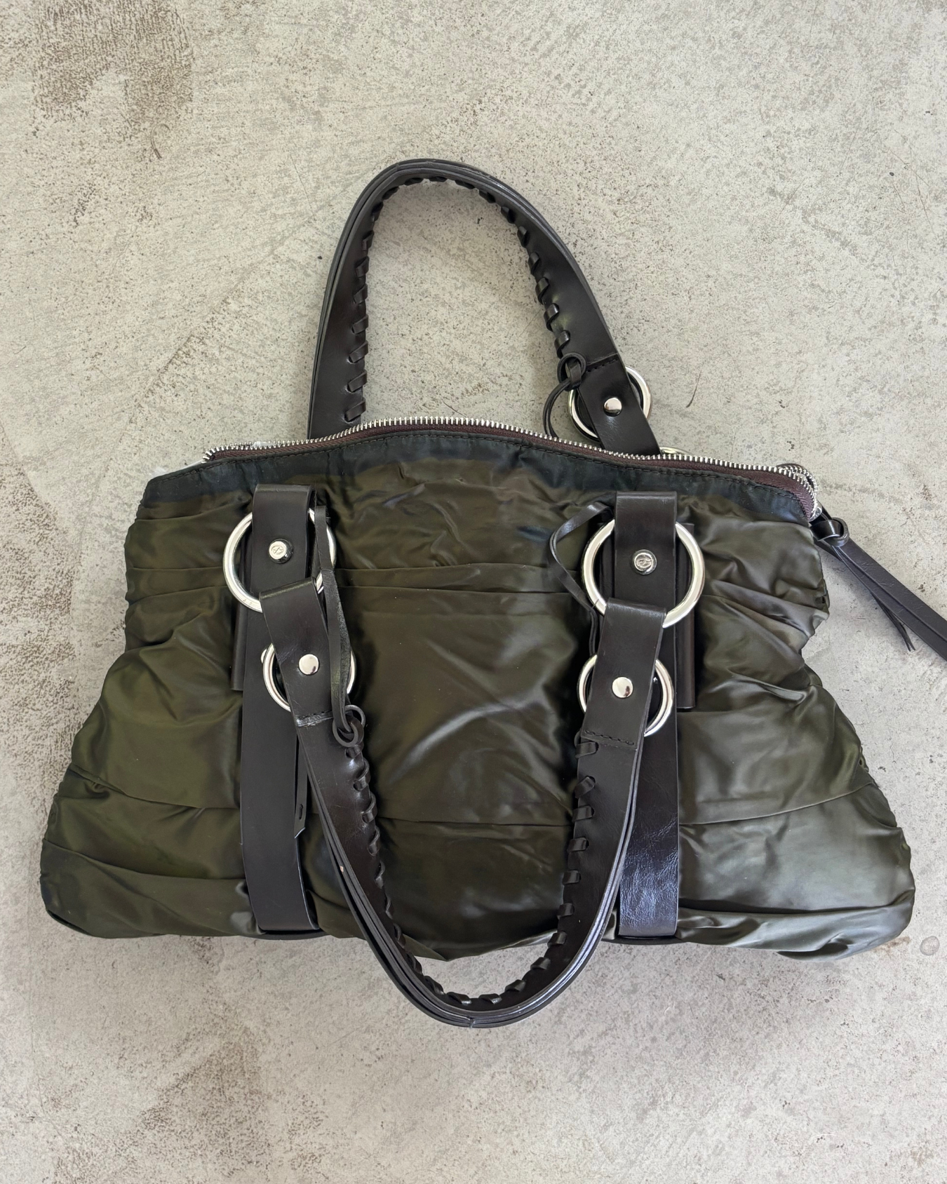 Francesco Biasia Olive Lace Up Bag