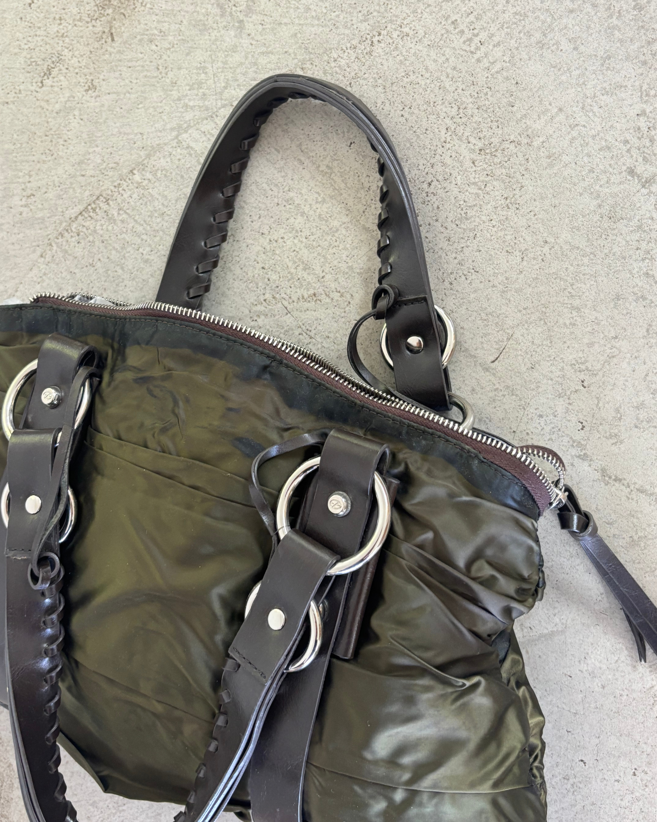 Francesco Biasia Olive Lace Up Bag