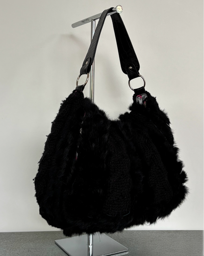 Black Wool Bag With Real Fur