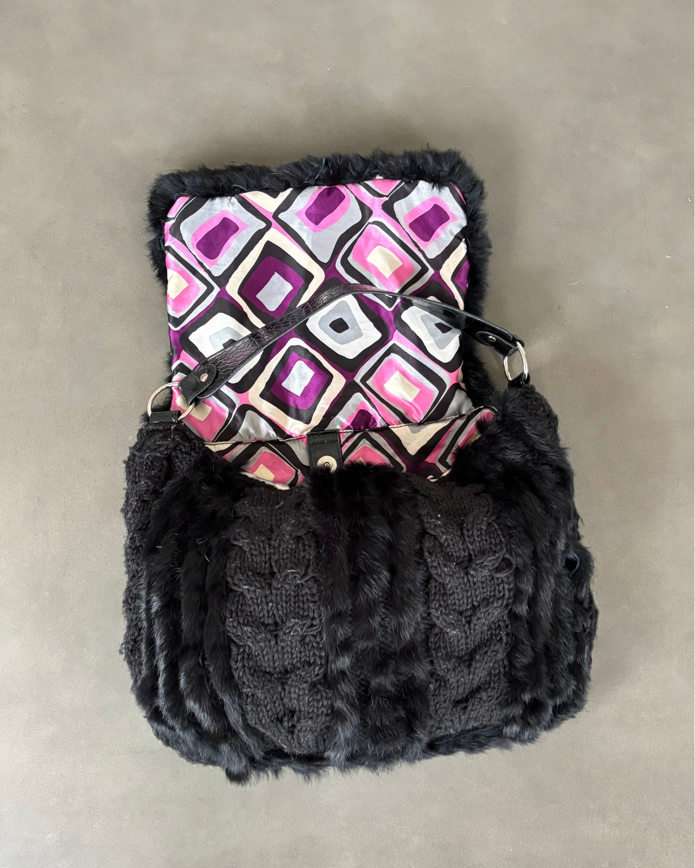 Black Wool Bag With Real Fur