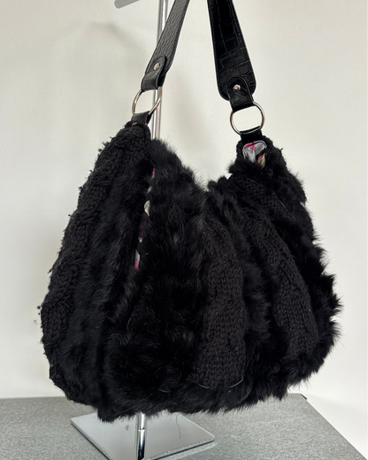 Black Wool Bag With Real Fur